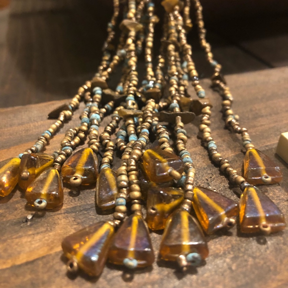 Bronze Turquoise Tigers Eye And Glass Beaded Necklace